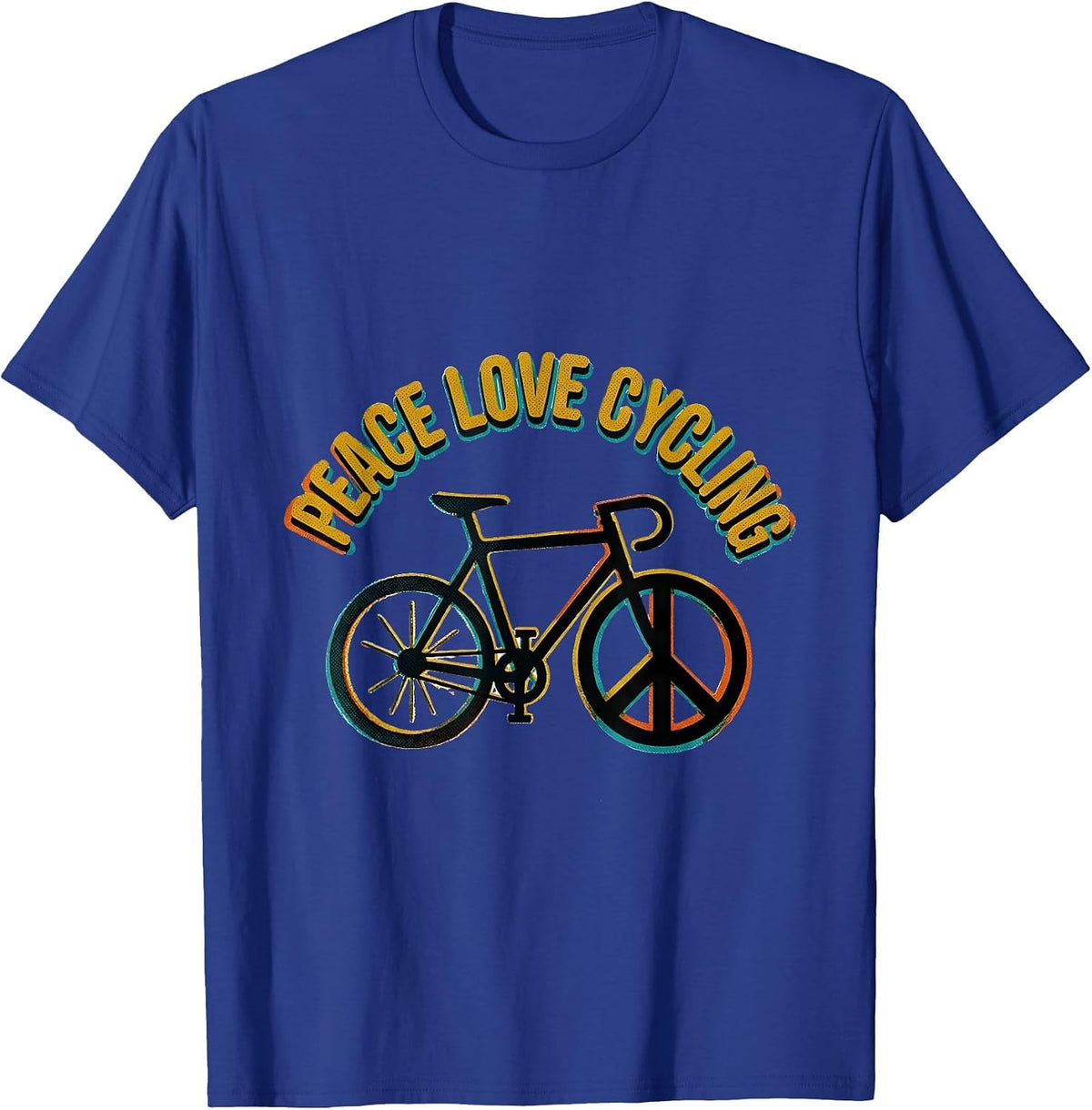 Men's Peace Love Cycling Retro Hippie Peace Sign Nostalgia T-Shirt - Royal Blue