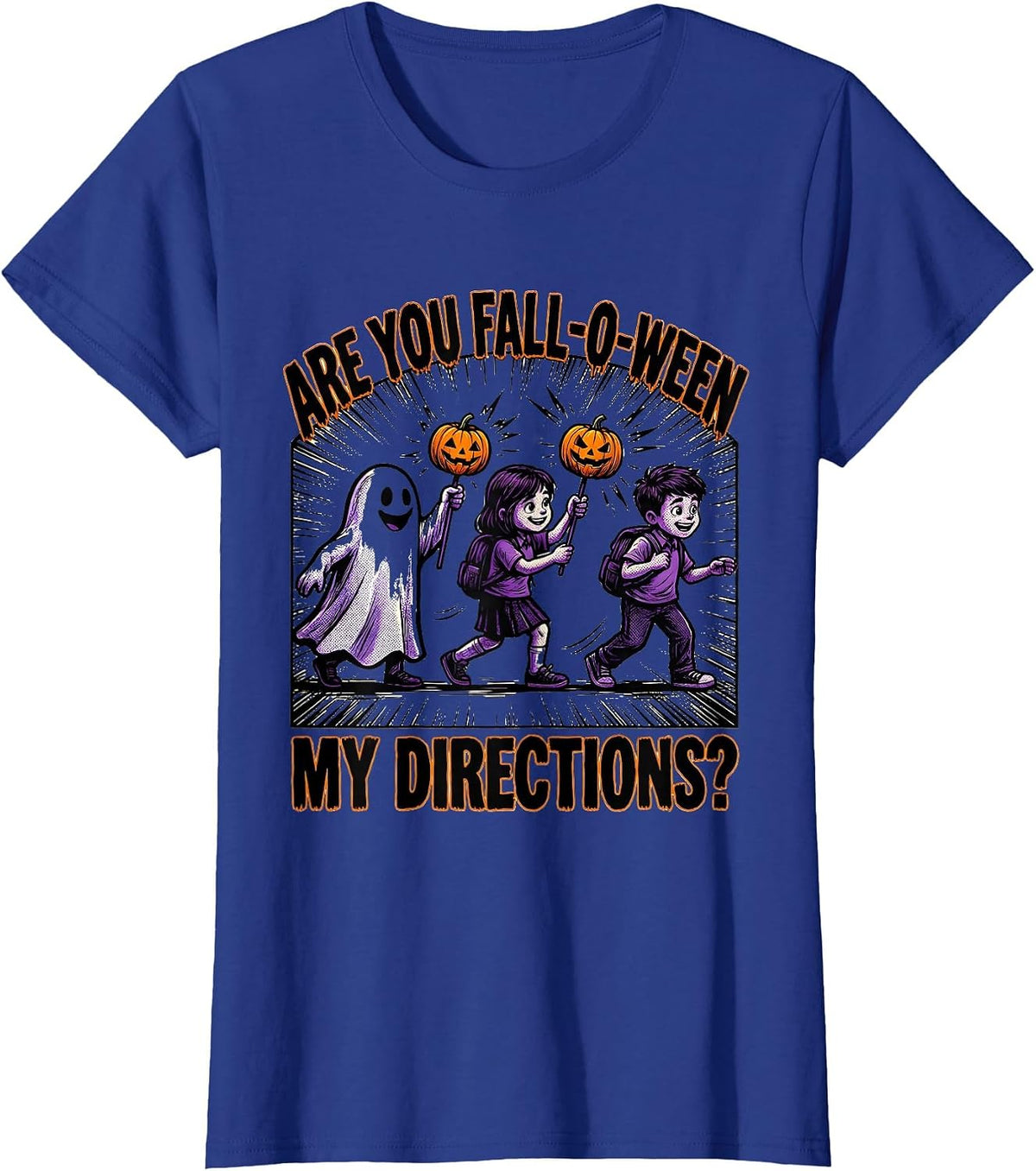 Women's Are You Fall-O-Ween My Directions Comic Book Teacher Ghost T-Shirt - Royal Blue