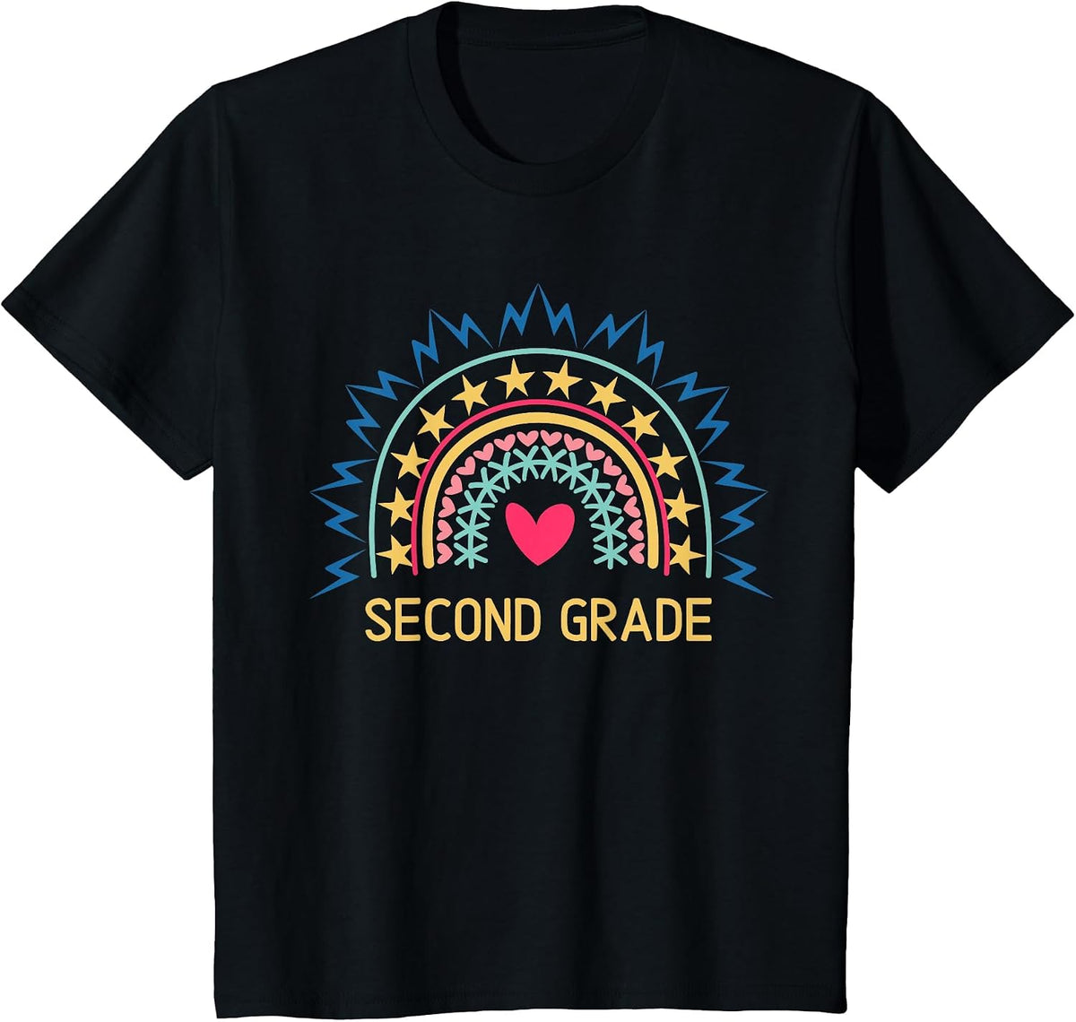 2nd Grade Teacher Rainbow Design Second Grade T-Shirt - Black