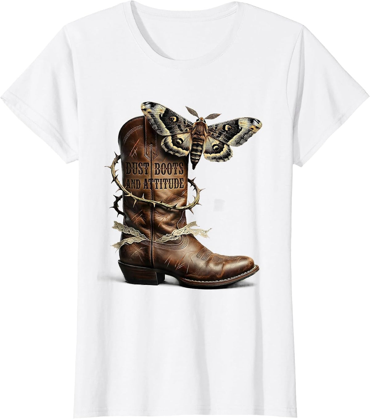 Dust Boots and Attitude Cowgirl Design T-Shirt - White