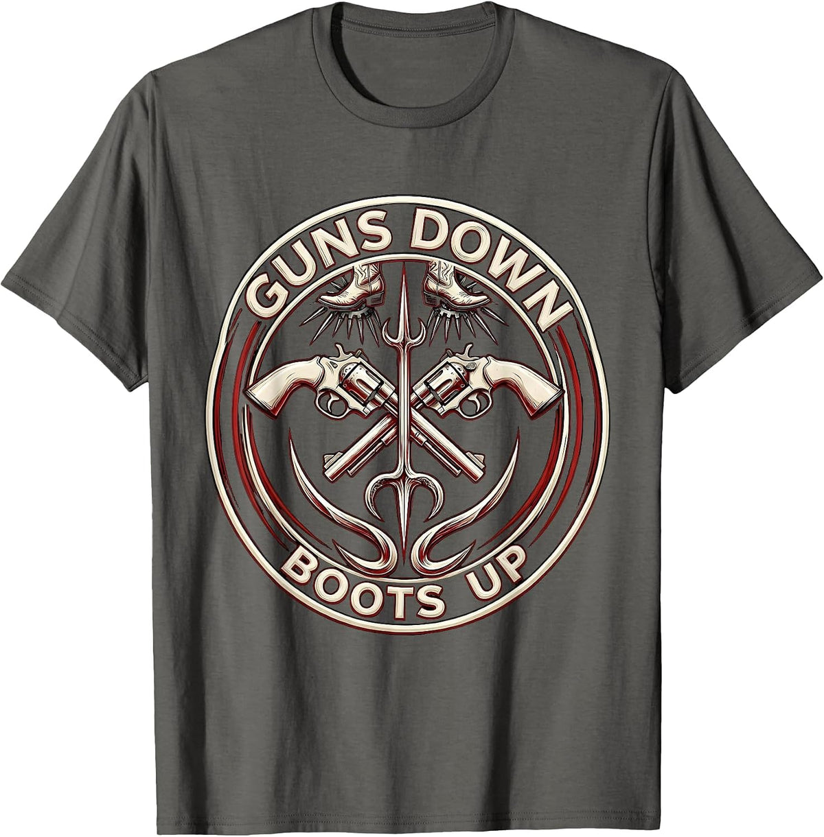 Guns Down Boots Up Western Cowboy Design T-Shirt - Asphalt Grey