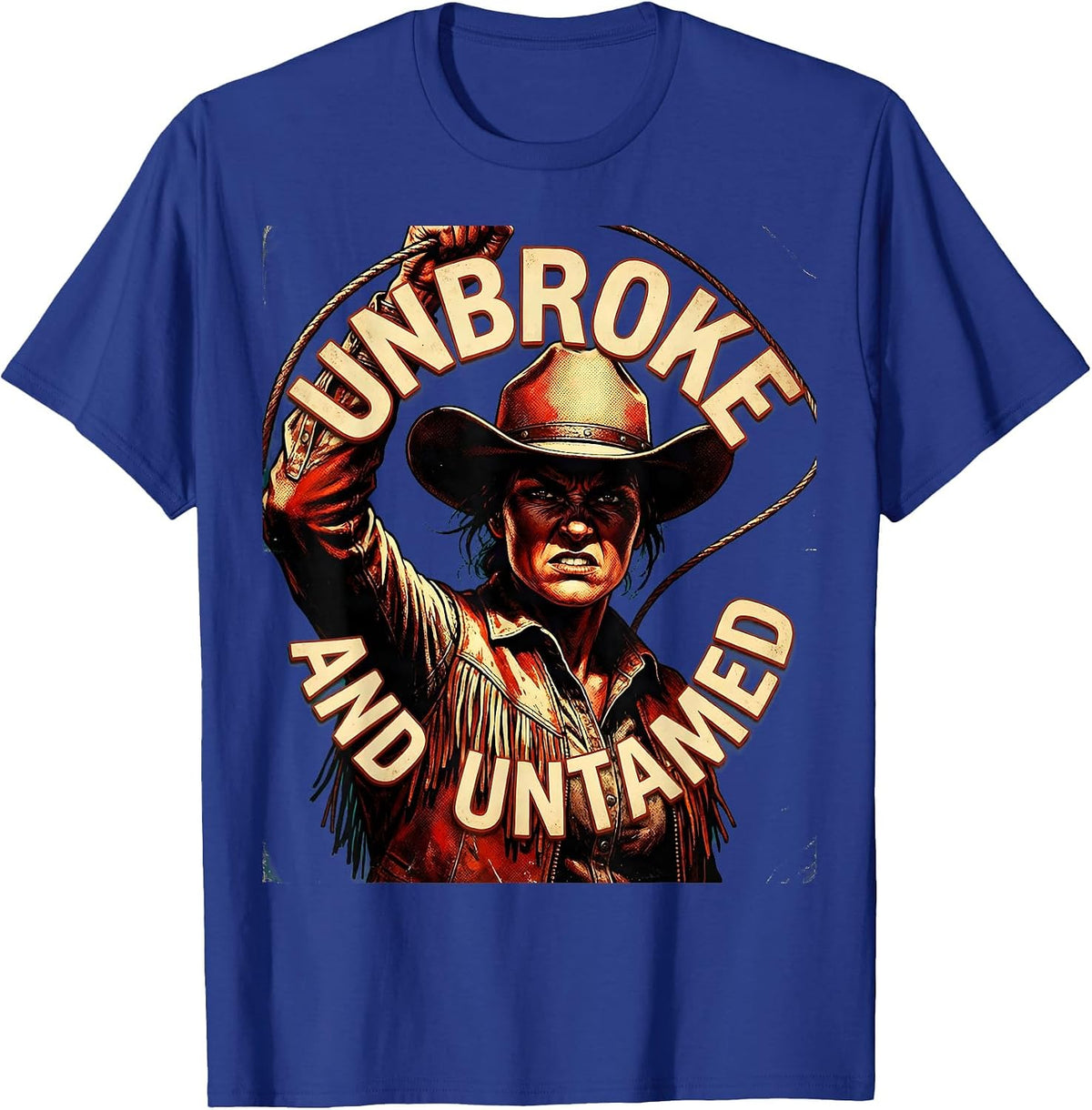 Men's Unbroke and Untamed Cowgirl Western Design T-Shirt - Royal Blue