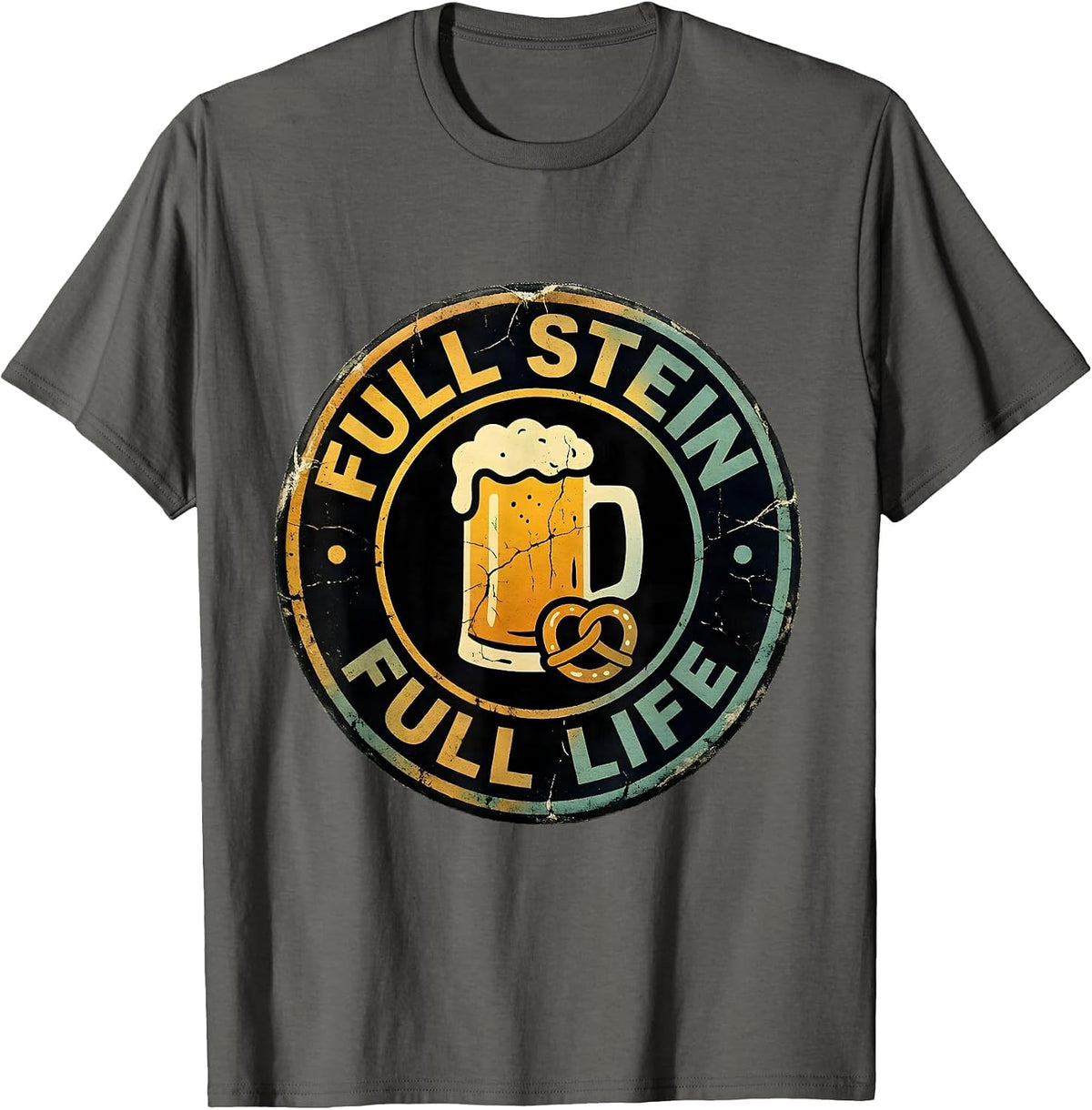 Men's Full Stein Full Life Oktoberfest Beer Design T-Shirt - Asphalt Grey