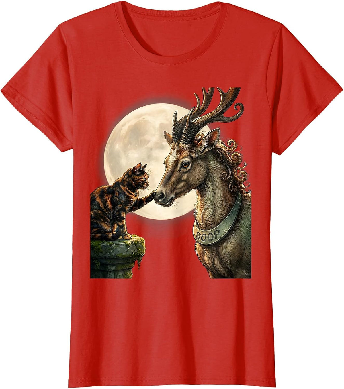 BOOP Tortoiseshell Cat Dragon Fantasy Moon Art T-Shirt - Red
