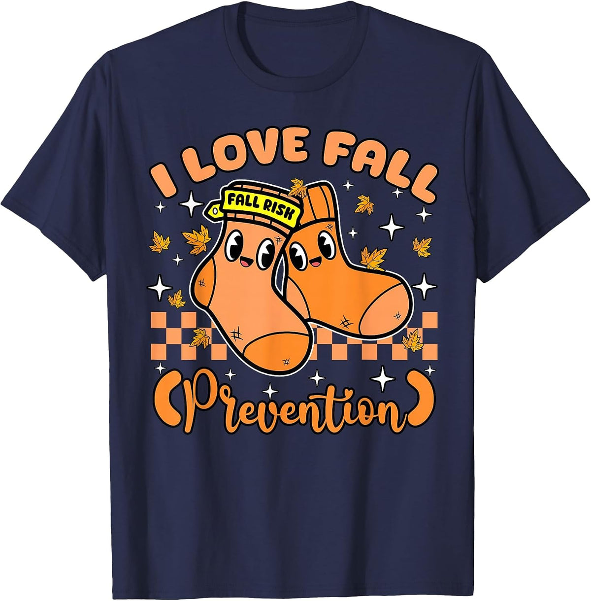 Love Fall Prevention Socks Physical Therapy Therapist Autumn T-Shirt - Navy Blue