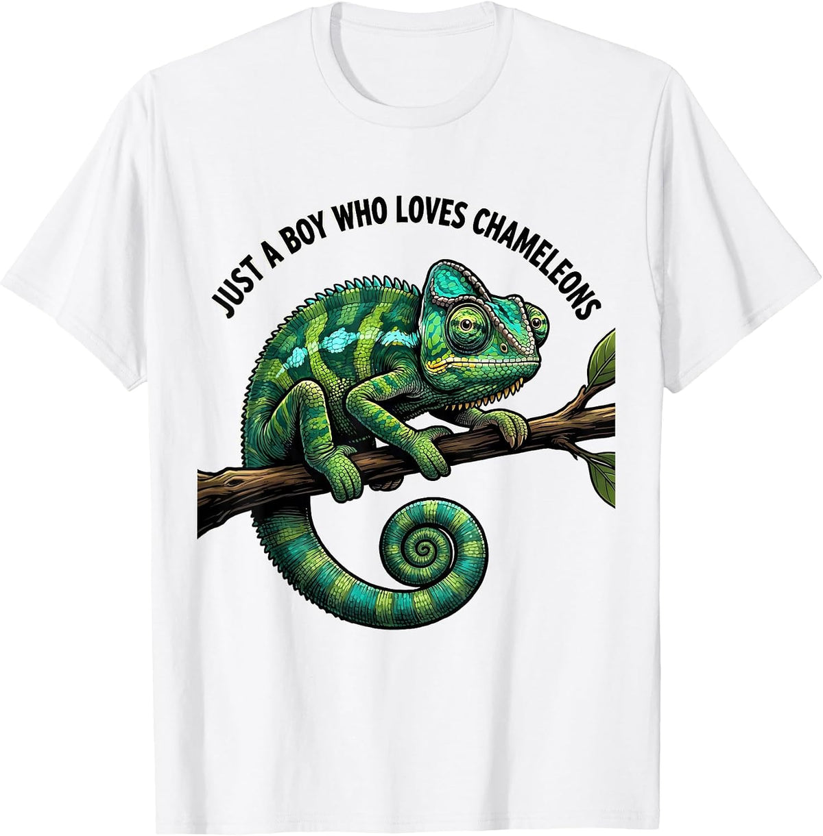 Men's Just A Boy Who Loves Chameleons Funny Reptile Lover Cartoon T-Shirt - White