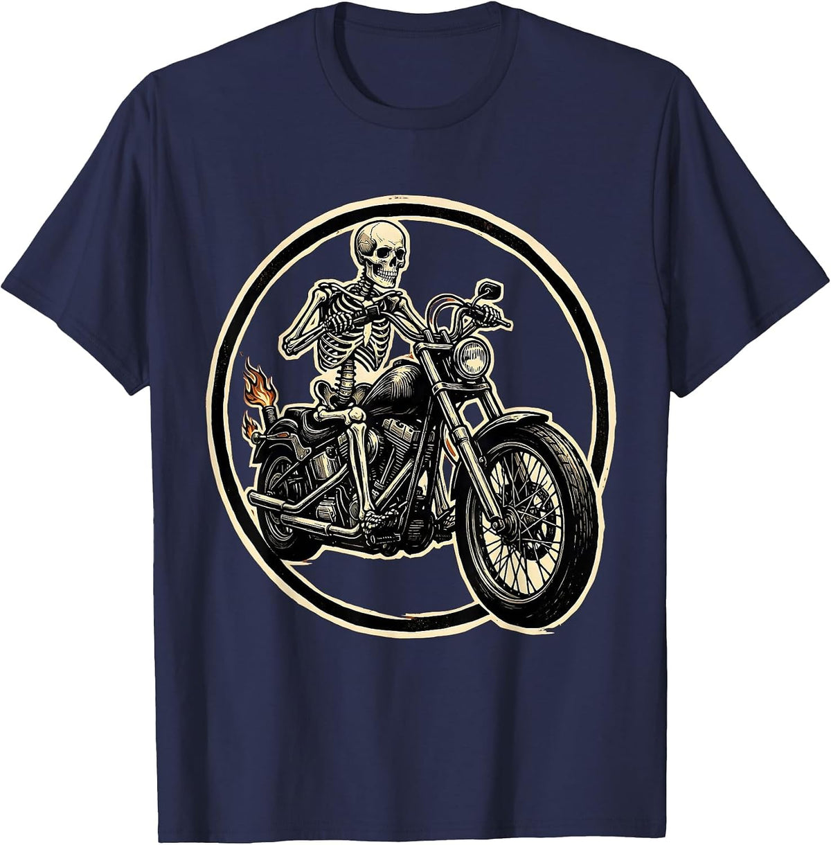 Men's Skeleton Riding a Chopper Motorcycle Graphic T-Shirt - Navy Blue