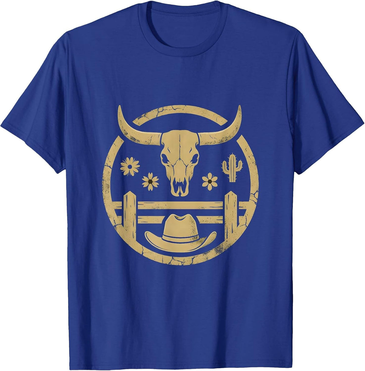 Cowboy at Dusk Leaning on Fence Post T-Shirt - Royal Blue