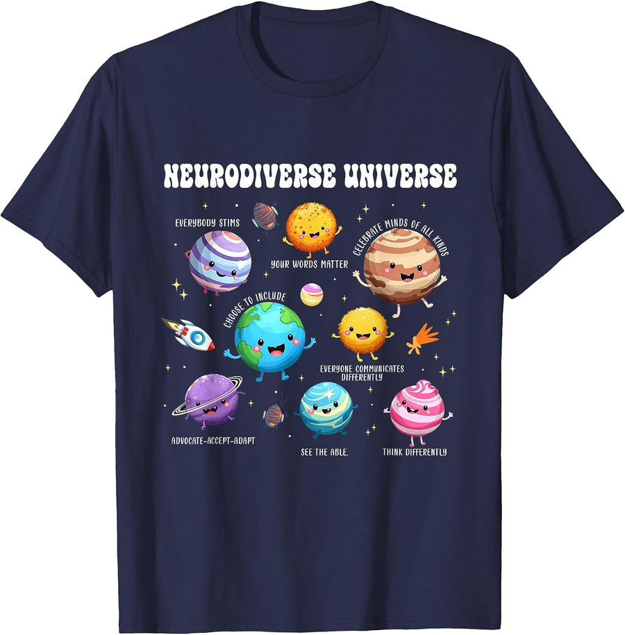 Neurodiverse Universe Sped Teacher Neurodiversity ASD ADHD T-Shirt - Navy Blue