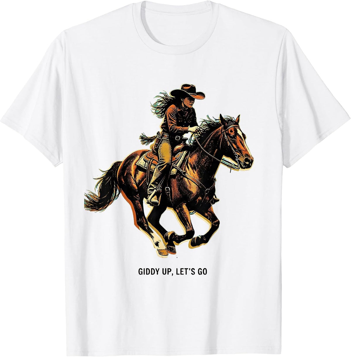 Men's Giddy Up Lets Go Cowgirl Western Design T-Shirt - White