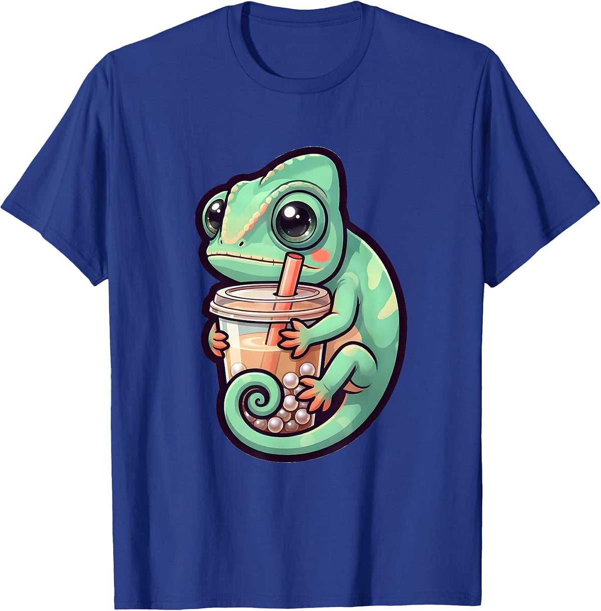 Chibi Chameleon Kawaii Boba Tea Anime Girl T-Shirt - Royal Blue