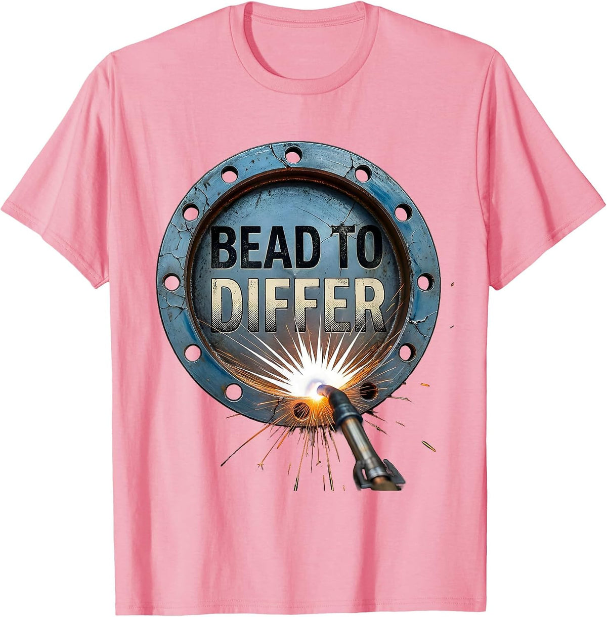 Men's Bead To Differ Distressed Welder Trade Pride Humor T-Shirt - Pink