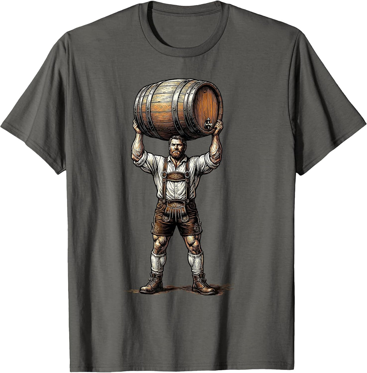 Oktoberfest Barrel Hoisting Graphic Tee T-Shirt - Asphalt Grey