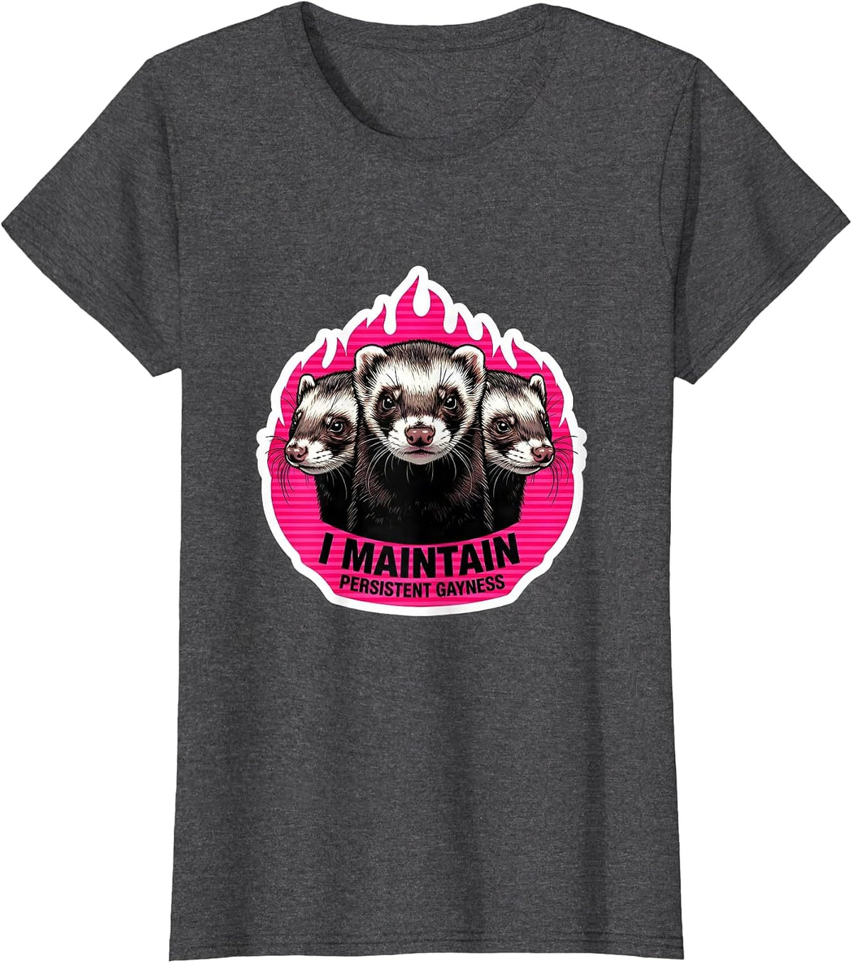 Women's I Maintain Persistent Gayness Funny Ferret Meme Bootleg T-Shirt - Dark Heather Grey