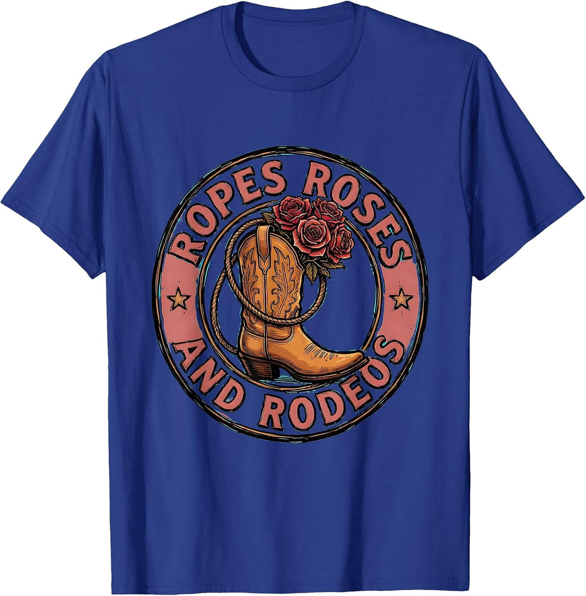 Men's Ropes Roses and Rodeos Western Graphic Design T-Shirt - Royal Blue