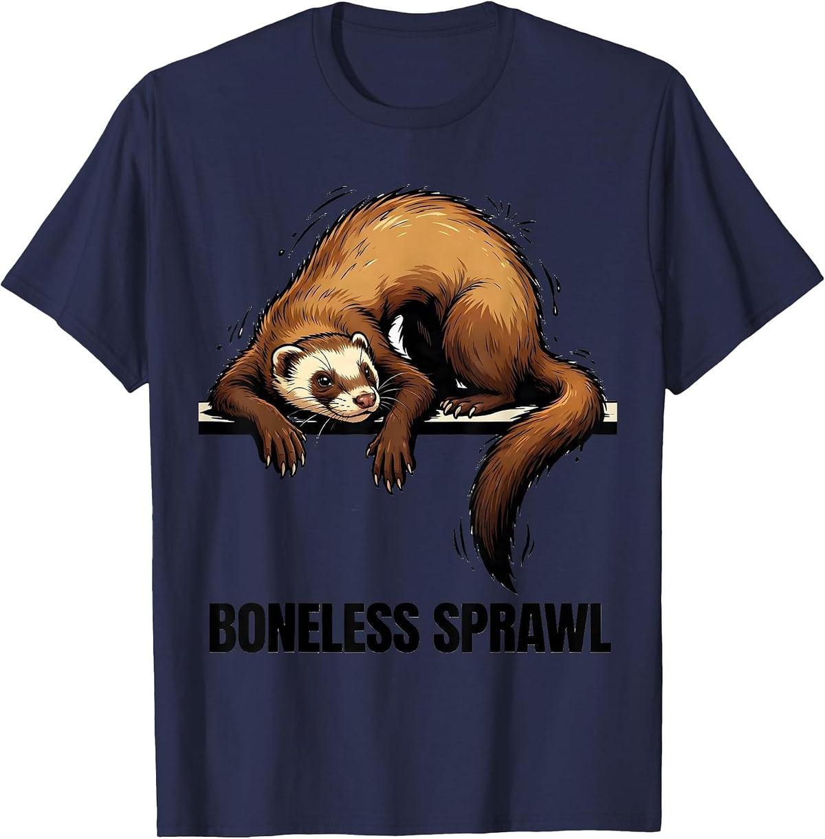 Boneless Sprawl Cartoon Ferret Lover Funny Gift T-Shirt - Navy Blue