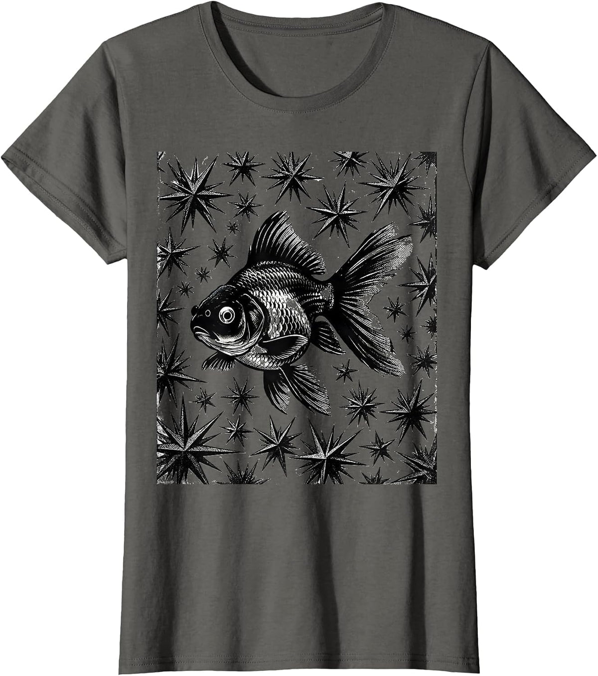 Women's Deadpan Goldfish Y2K Grunge Star Tattoo Vintage Graphic T-Shirt - Asphalt Grey