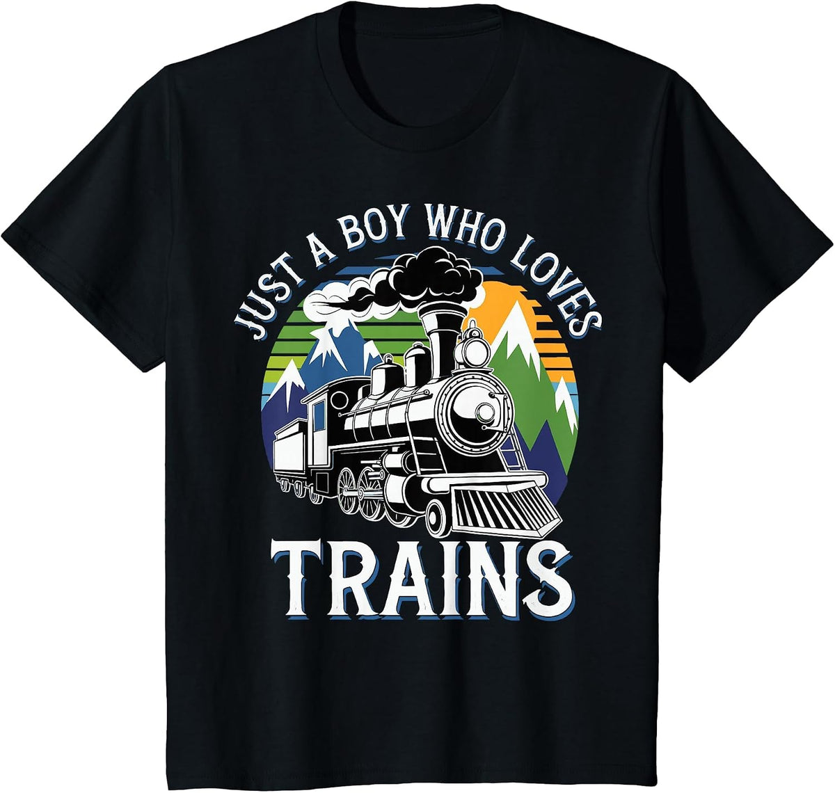 Just A Boy Who Loves Trains T-Shirt Tee for Kids Boys Toddlers Train Shirt - Black