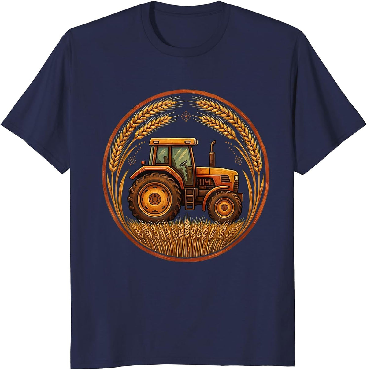 Tractor Wheat Field Harvest Graphic T-Shirt - Navy Blue