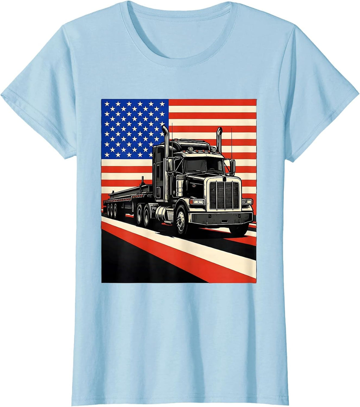 Tractor Flag American Flag Trucker Patriotic Pride T-Shirt - Baby Blue