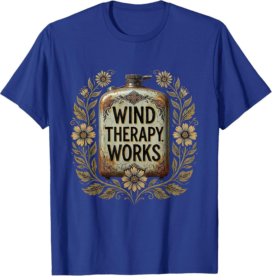 Wind Therapy Works Motorcycle Rider Design T-Shirt - Royal Blue