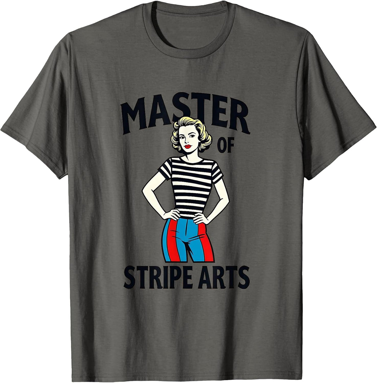 Master of Stripe Arts Graphic Design T-Shirt - Asphalt Grey
