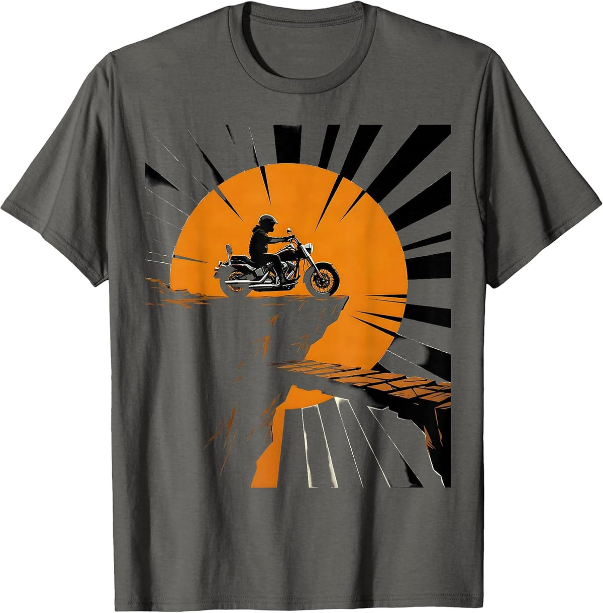 Motorcycle Cliff Edge Sunset Silhouette Design T-Shirt - Asphalt Grey