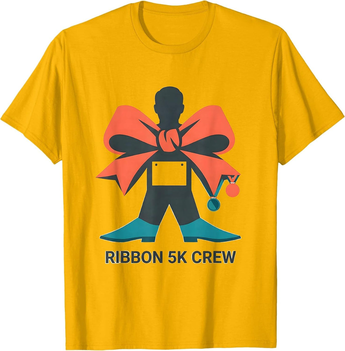 Ribbon 5K Crew Midcentury Modern Christmas Run Funny Runner T-Shirt - Golden Yellow