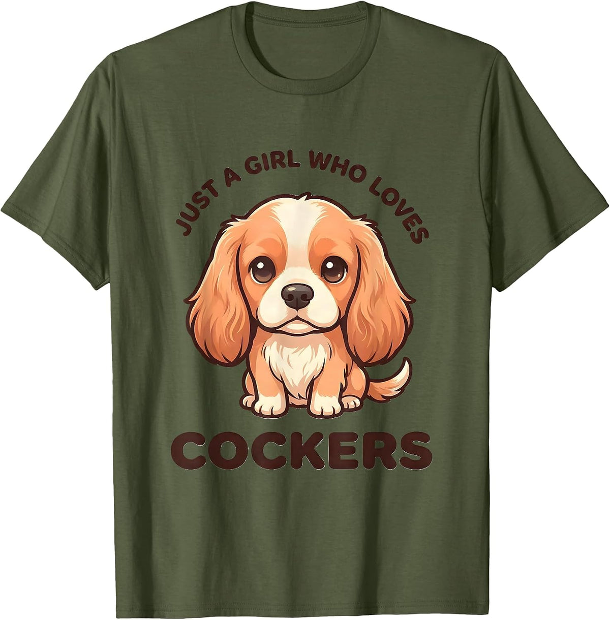 Just A Girl Who Loves Cockers Cute Kawaii Dog Lover Humor T-Shirt - Olive Green