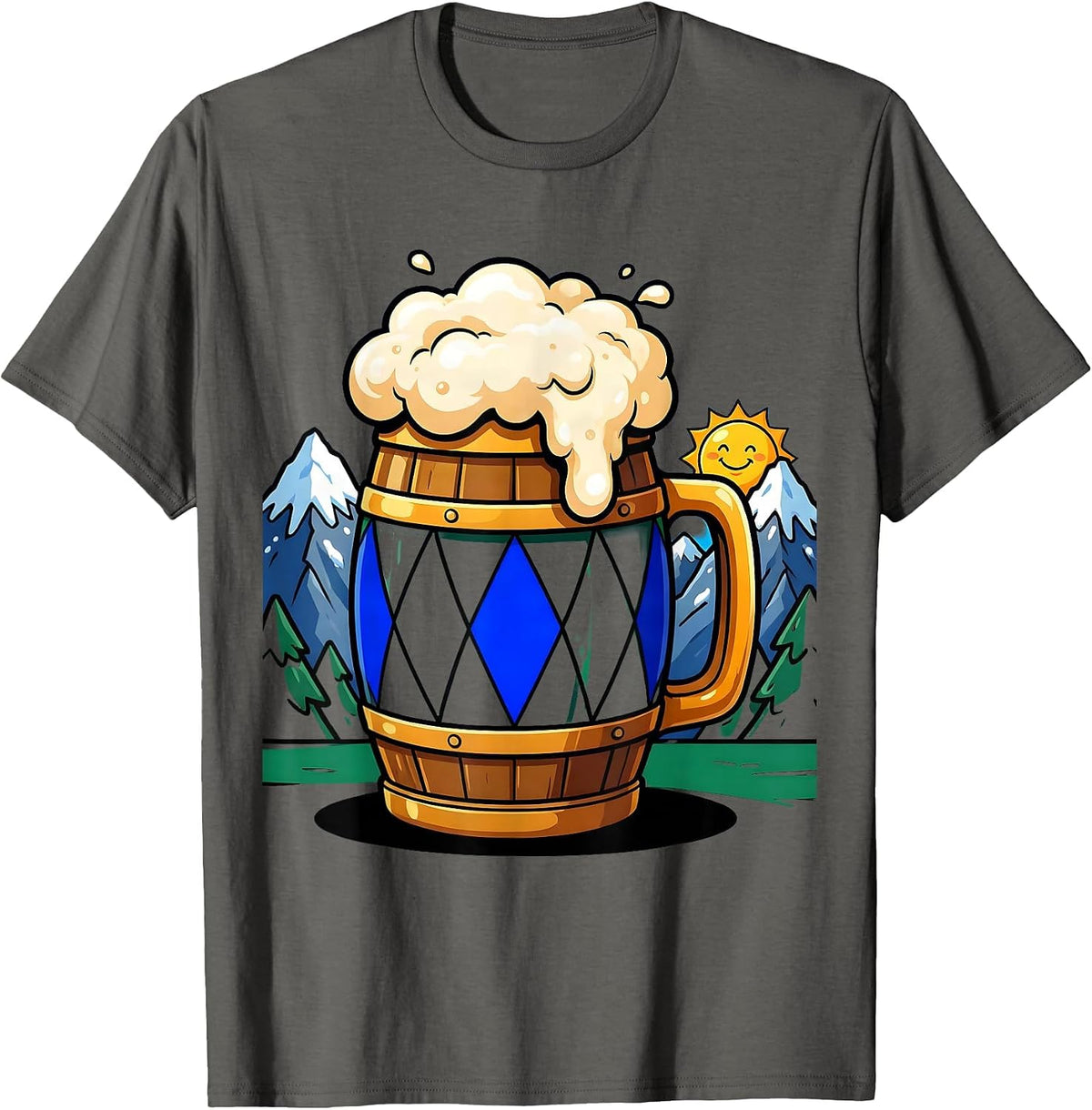 Men's Bavarian Alps Beer Mug Oktoberfest Graphic T-Shirt - Asphalt Grey