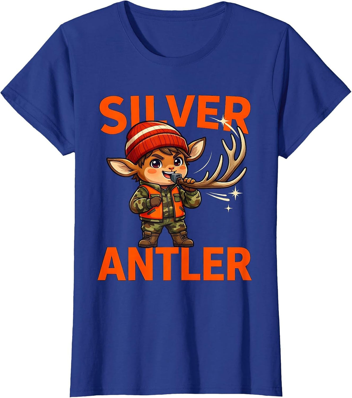 Women's SILVER ANTLER Funny Whitetail Deer Hunter Christmas T-Shirt - Royal Blue