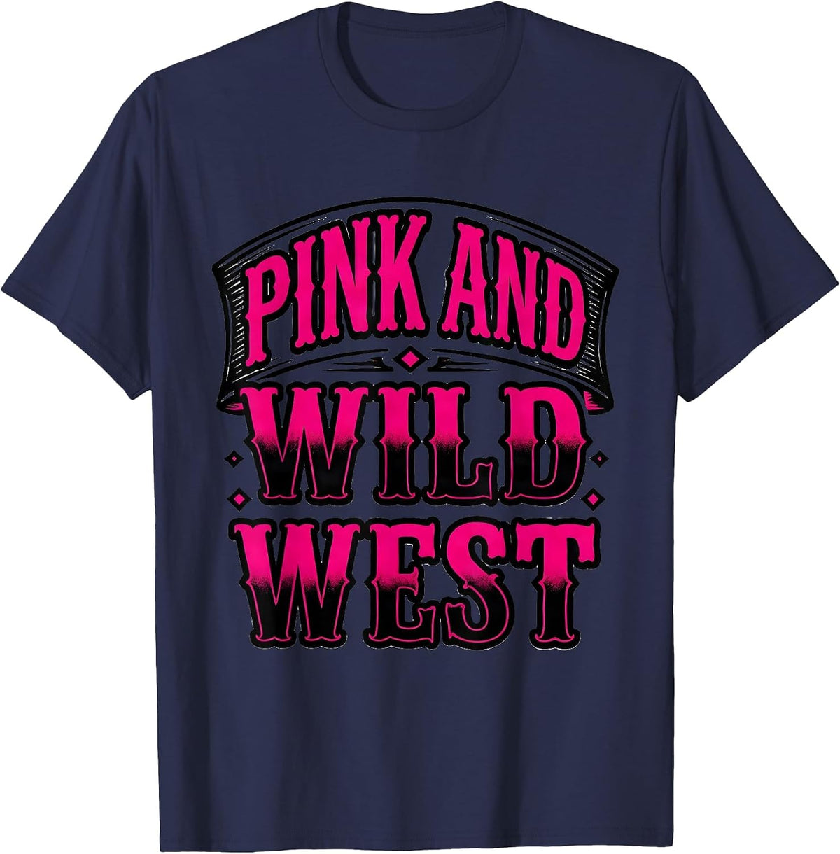 Men's Pink and Wild West Cowgirl Graphic Design T-Shirt - Navy Blue