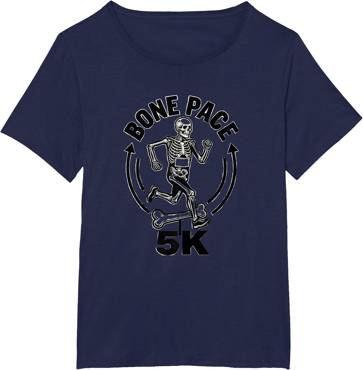 Women's Bone Pace 5K Funny Skeleton Runner Halloween Fun Run T-Shirt - Navy Blue