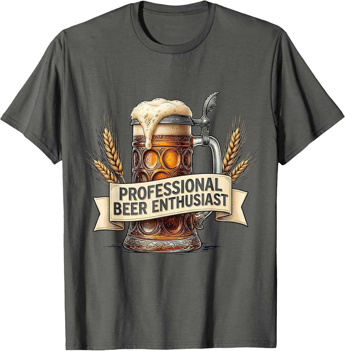 Men's Professional Beer Enthusiast Oktoberfest Design T-Shirt - Asphalt Grey