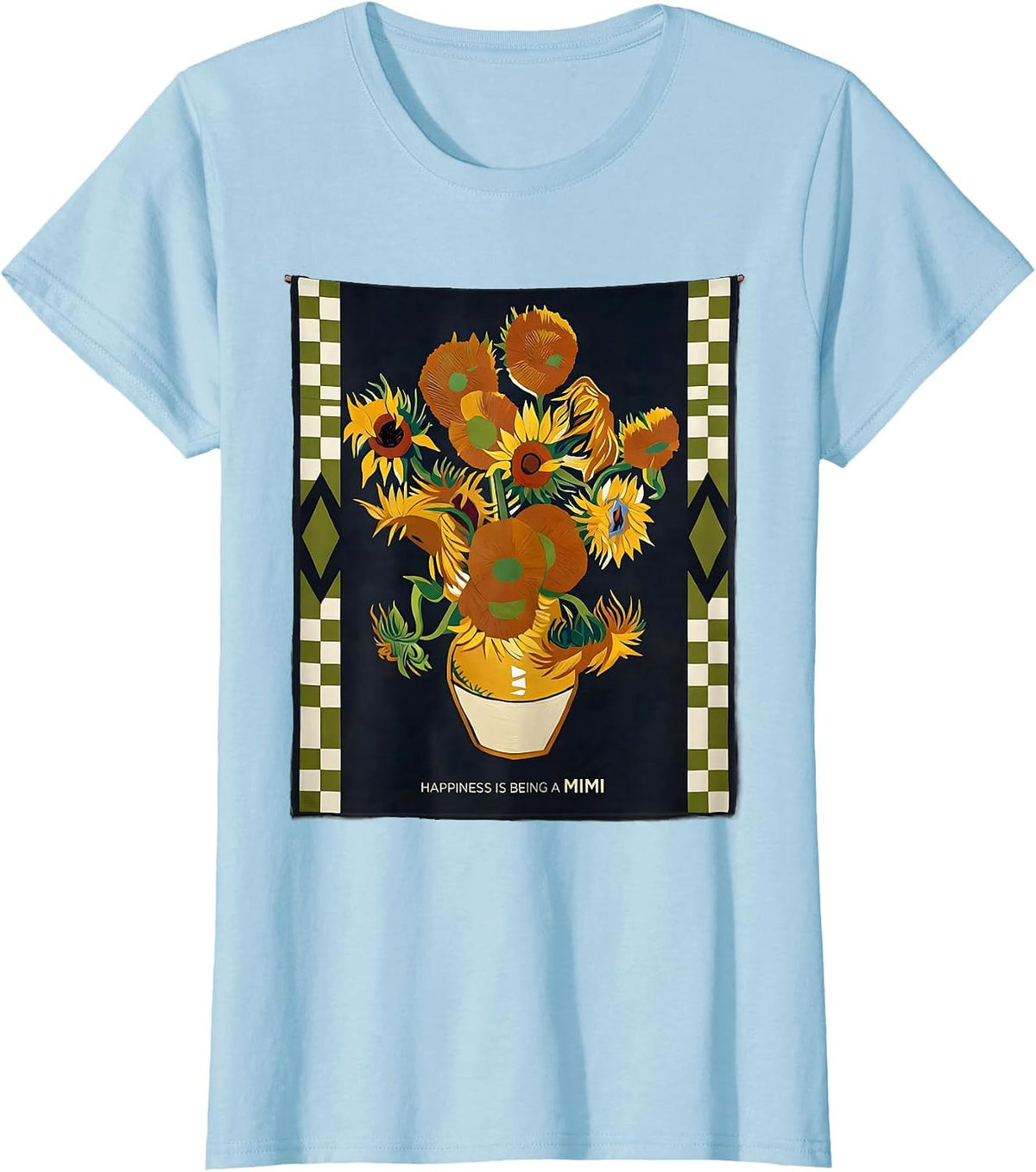Women's Happiness Is Being A Mimi Contemporary Tapestry Sunflower T-Shirt - Baby Blue