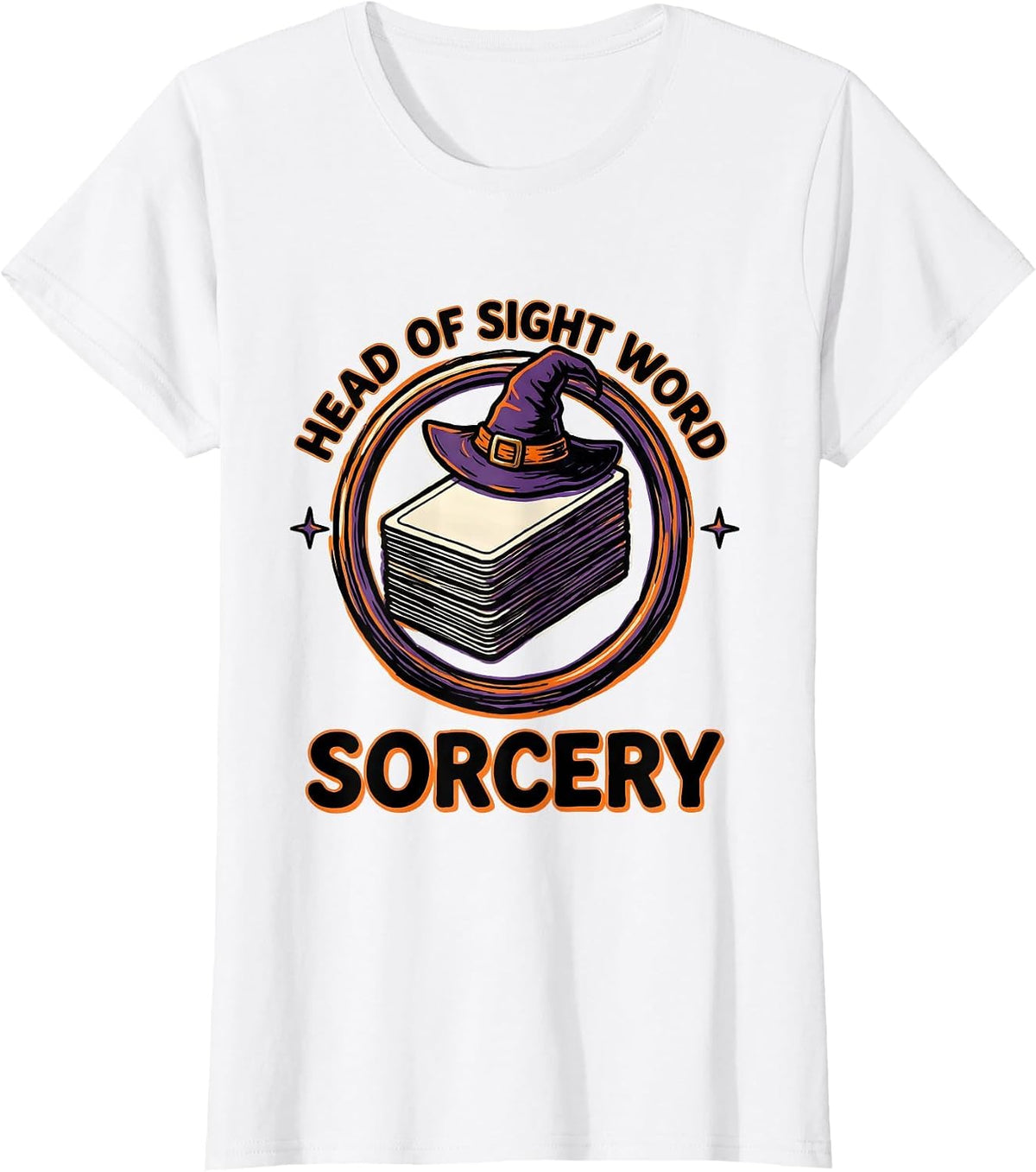 Women's Head Of Sight Word Sorcery Funny Teacher Halloween School T-Shirt - White