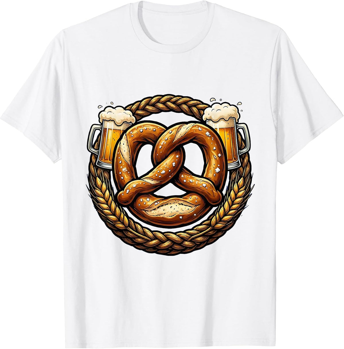 Men's Bold Pretzel Graphic Oktoberfest Design T-Shirt - White