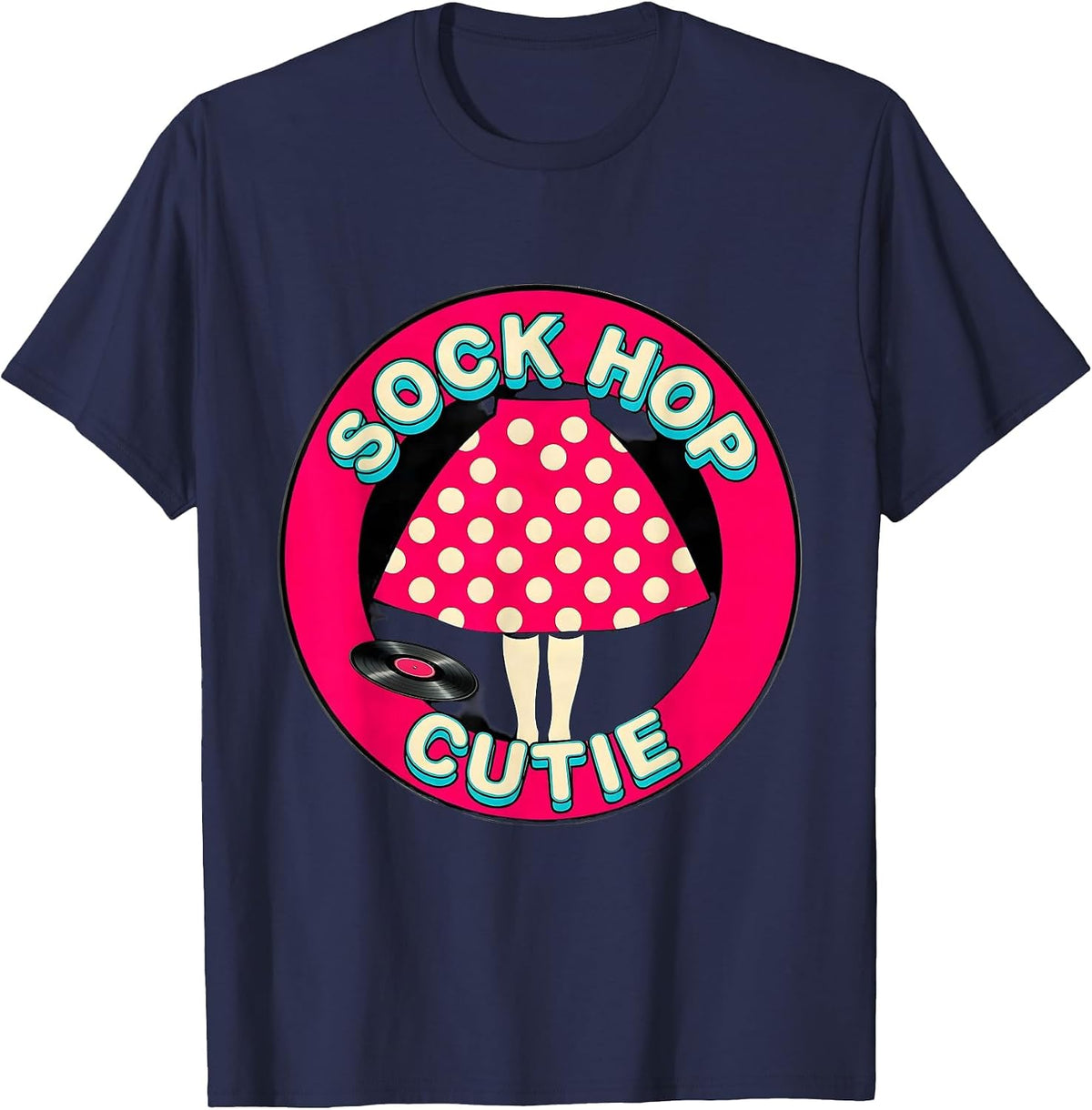Sock Hop Cutie 50s Poodle Skirt Halloween Costume Party T-Shirt - Navy Blue