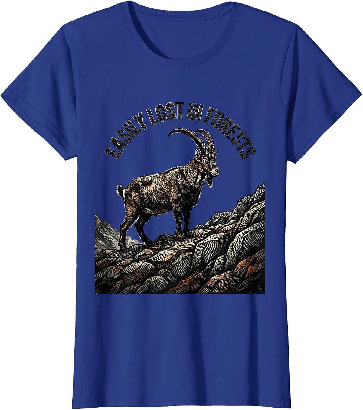 Women's Easily Lost In Forests Woodcut Engraving Forest Wildlife T-Shirt - Royal Blue