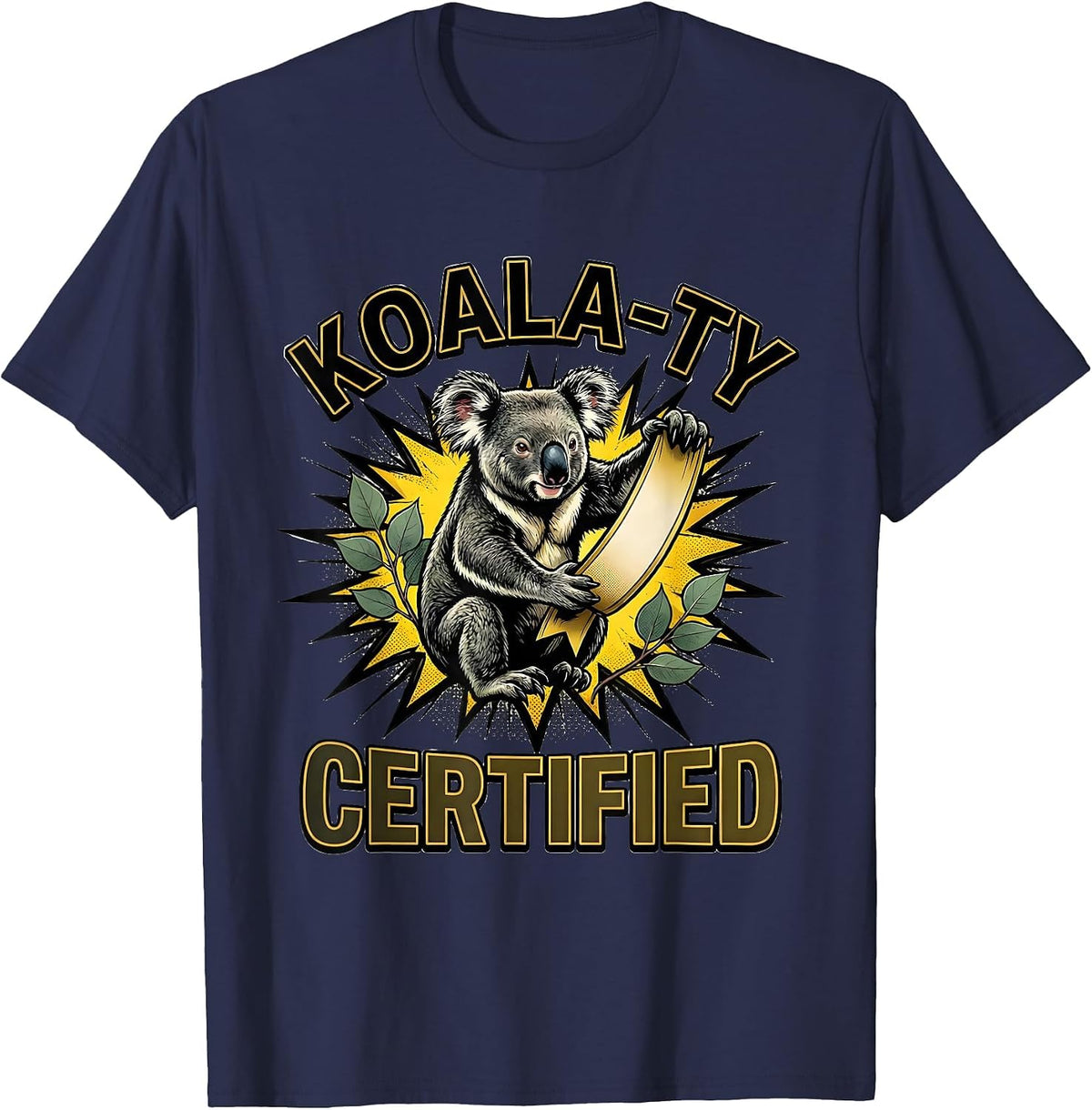 Men's Koala-ty Certified Comic Book Koala Lover Novelty Gift T-Shirt - Navy Blue