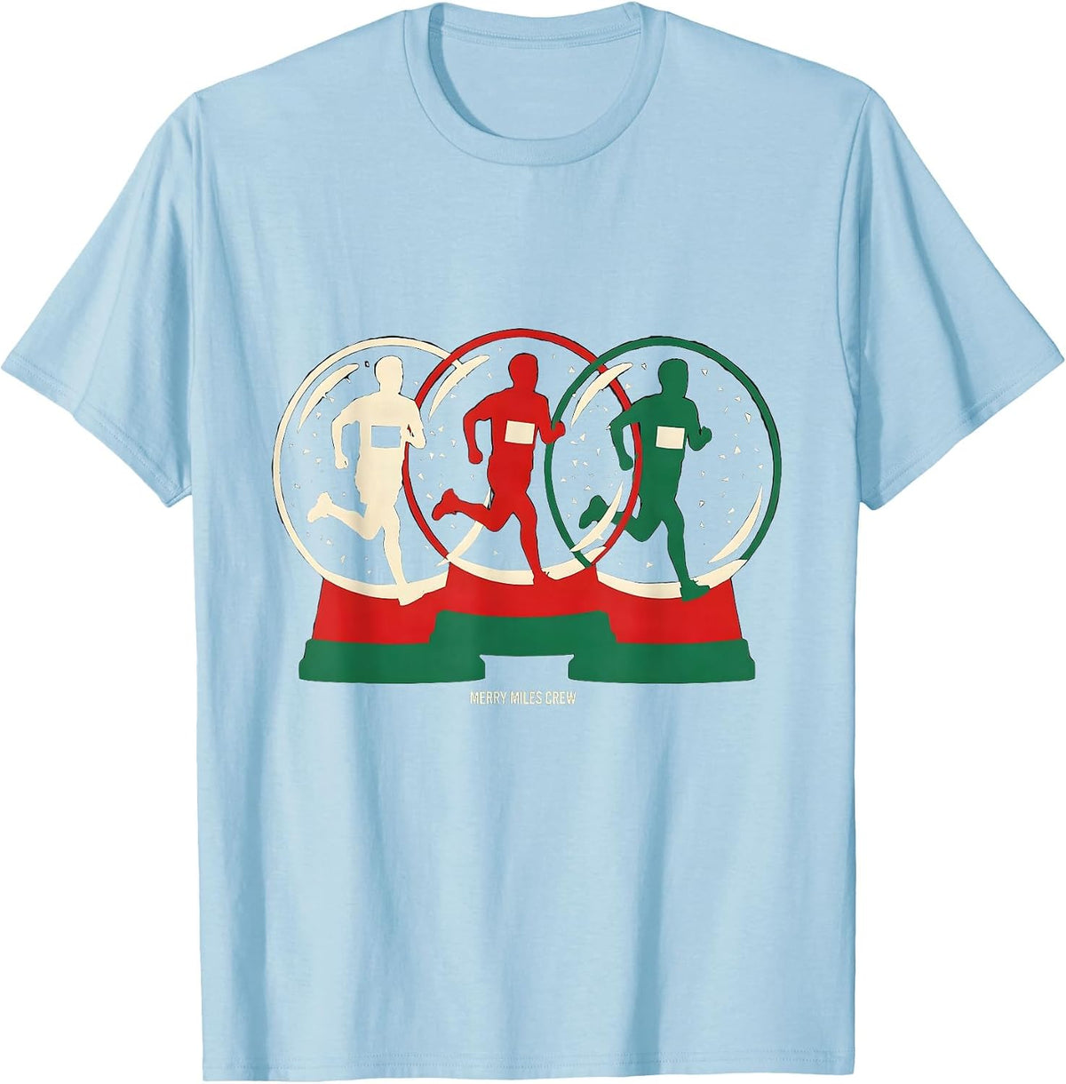 Men's Merry Miles Crew Funny Christmas 5K Run Runner Squad T-Shirt - Baby Blue