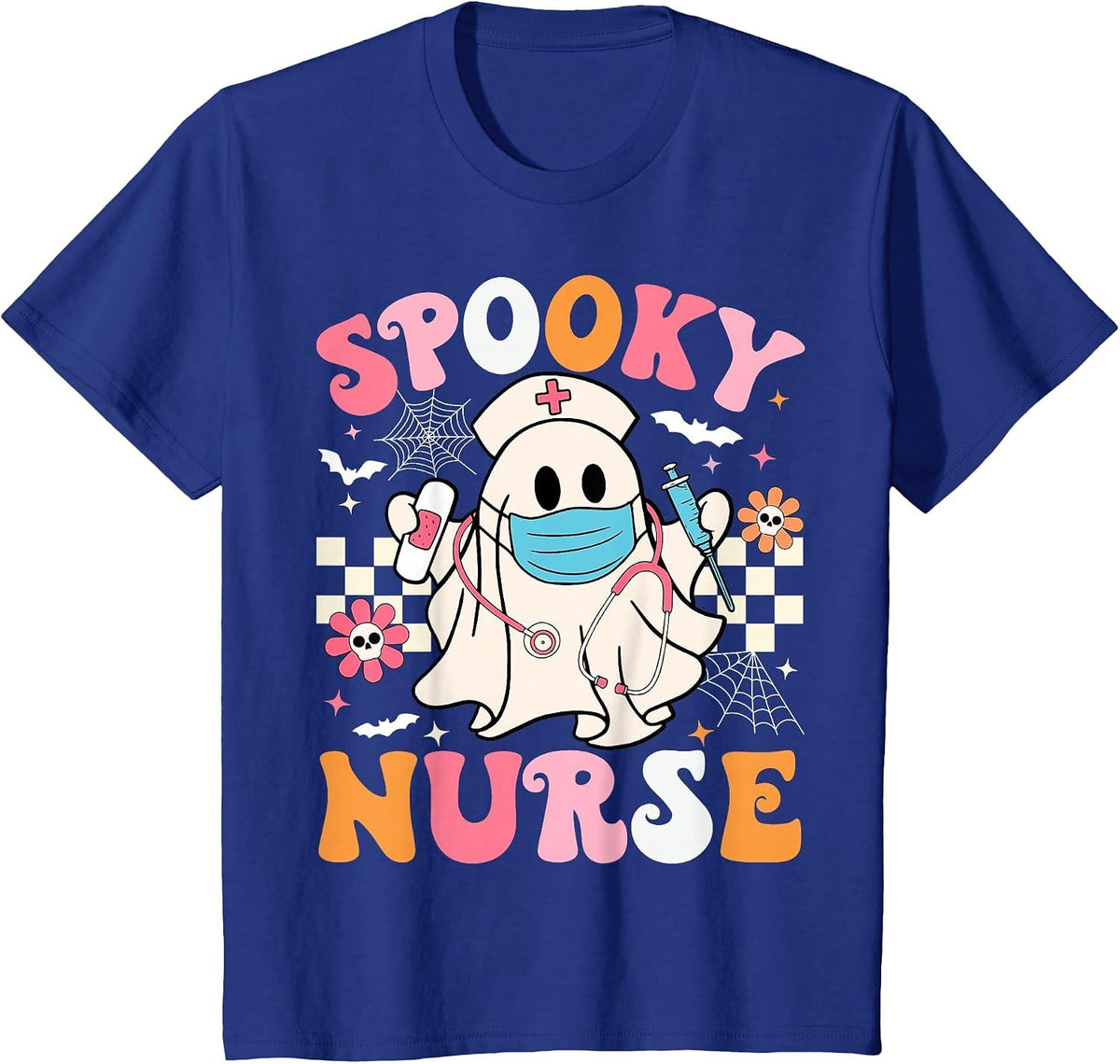 Spooky Nurse Ghost Halloween Cute Groovy Nursing Halloween T-Shirt - Royal Blue