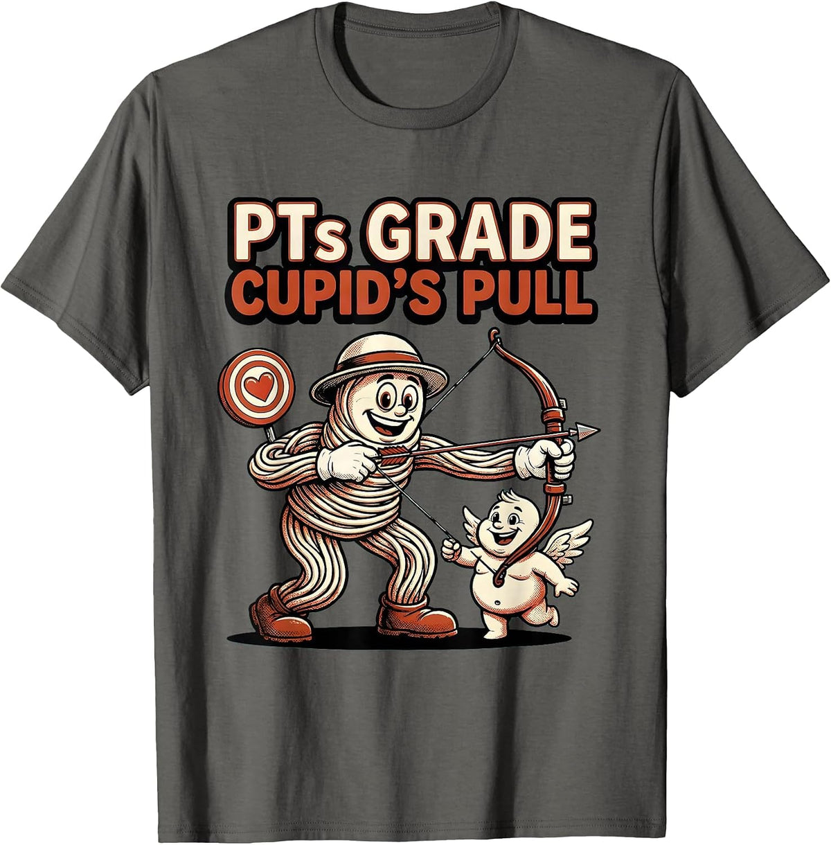 Men's PTs Grade Cupid's Pull Retro Cartoon Physical Therapist T-Shirt - Asphalt Grey
