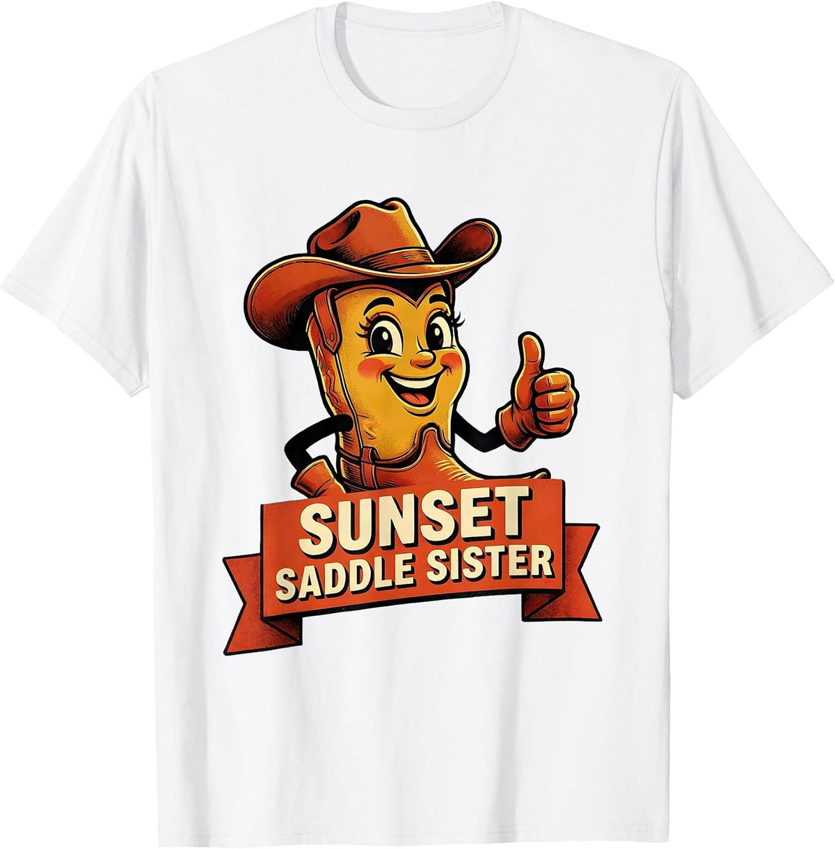 Men's Sunset Saddle Sister Cowboy Western Design T-Shirt - White