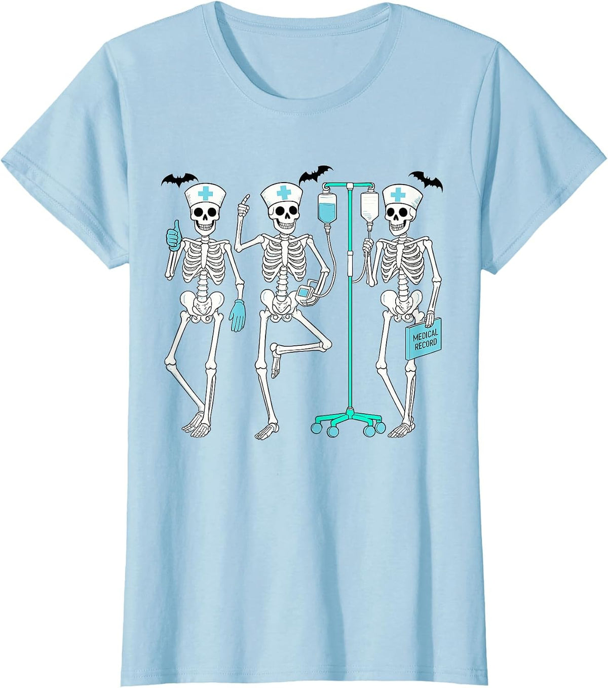 Nursing Halloween Skeleton Nurse Healthcare Spooky Nurse T-Shirt - Baby Blue