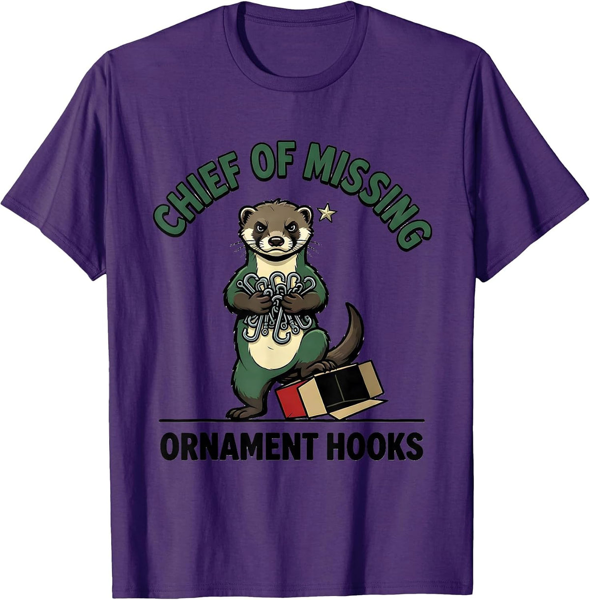 Men's Chief Of Missing Ornament Hooks Funny Ferret Lover Christmas T-Shirt - Purple