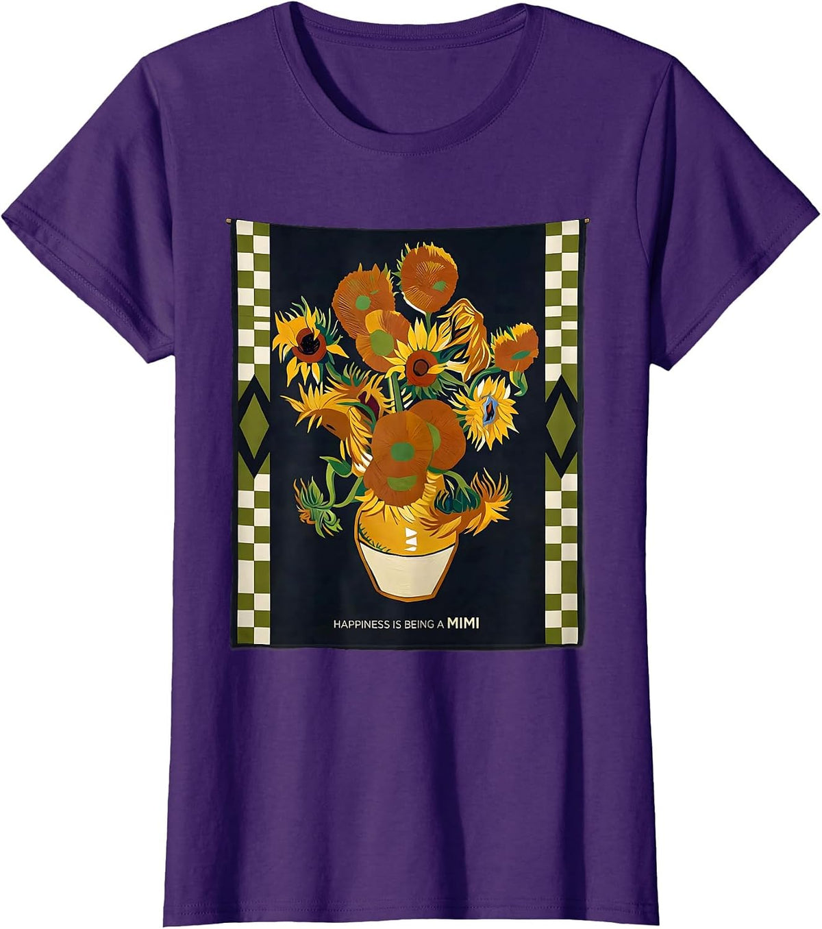 Women's Happiness Is Being A Mimi Contemporary Tapestry Sunflower T-Shirt - Purple