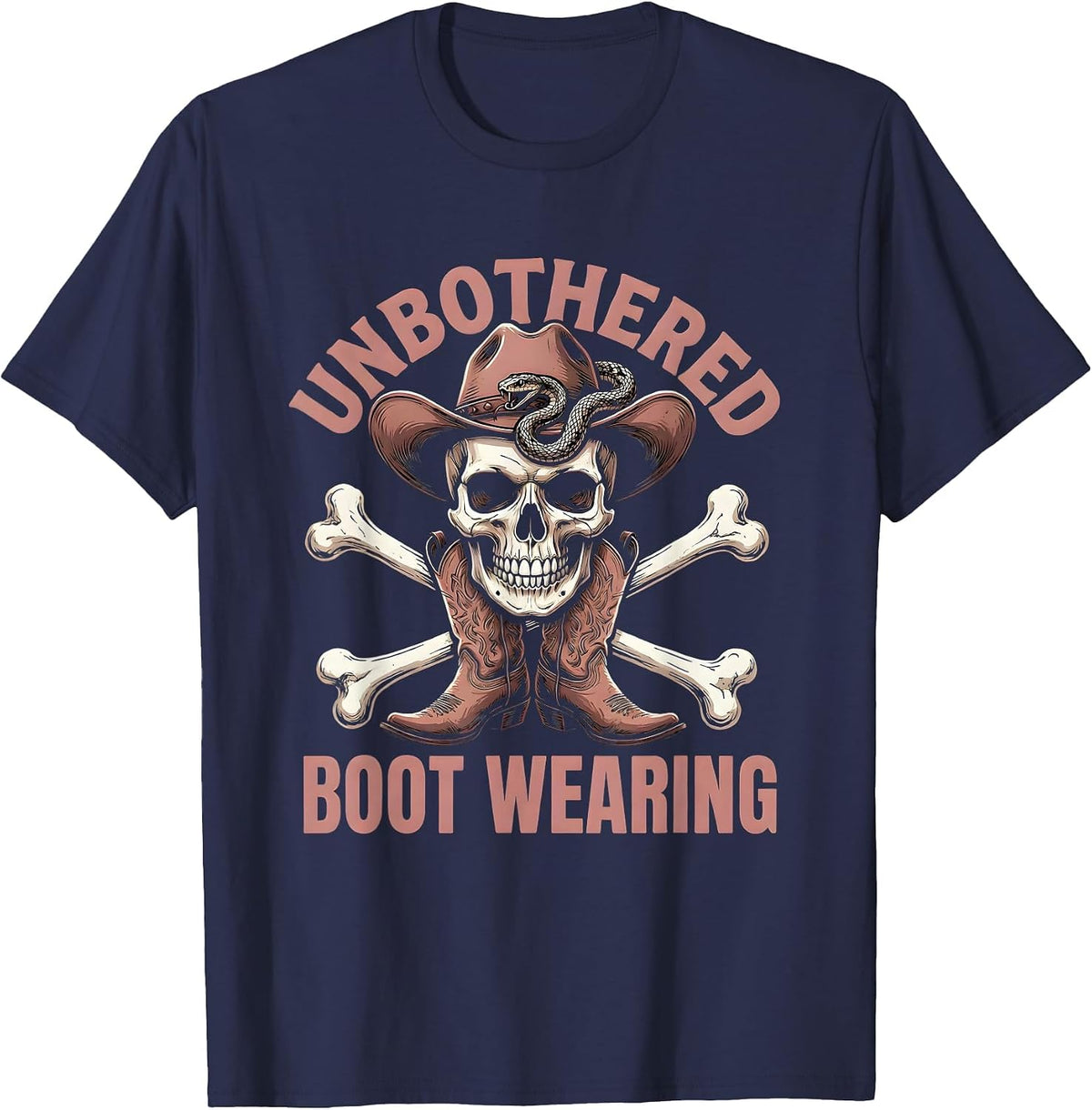 Men's Unbothered and Boot Wearing Cowboy Design T-Shirt - Navy Blue