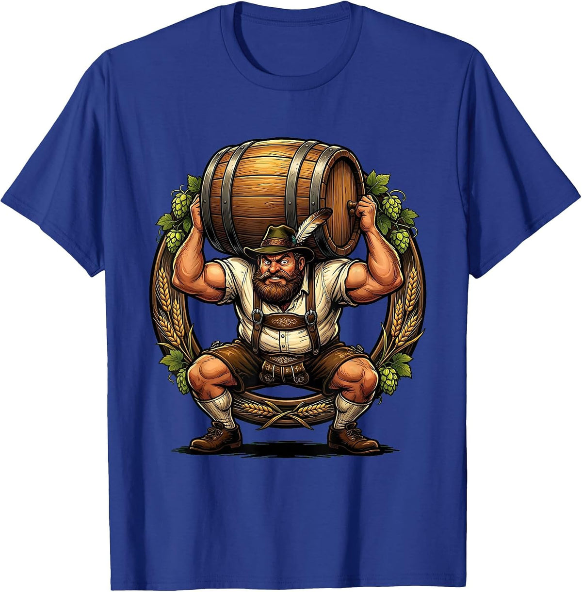 Oktoberfest Barrel Carrier Graphic Design T-Shirt - Royal Blue