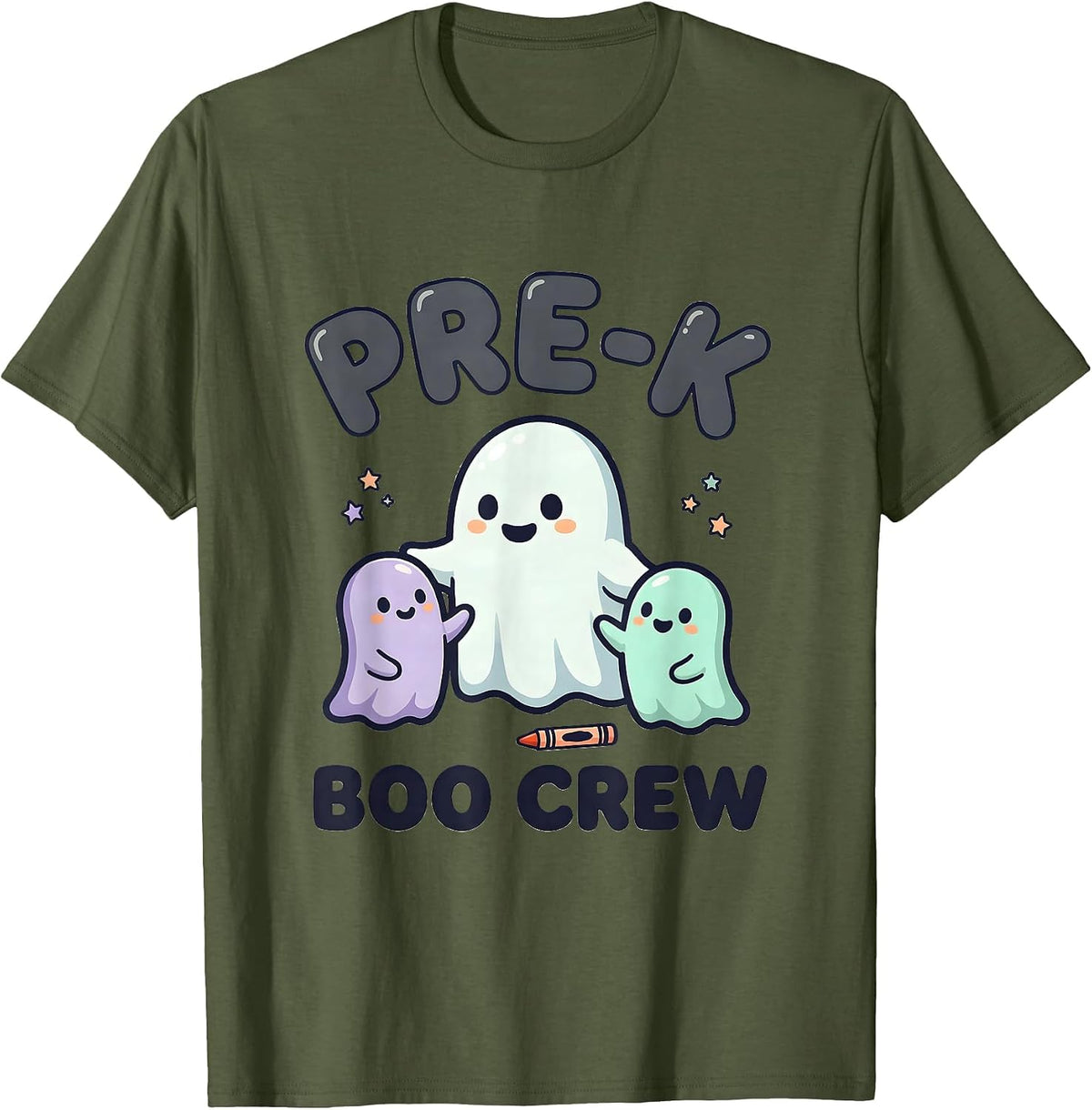 Men's Pre-K Boo Crew Cute Kawaii Halloween Teacher Ghost Preschool T-Shirt - Olive Green